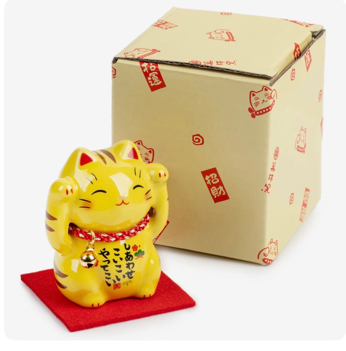 Good Fortune Japanese Lucky Cat and Red Cushion