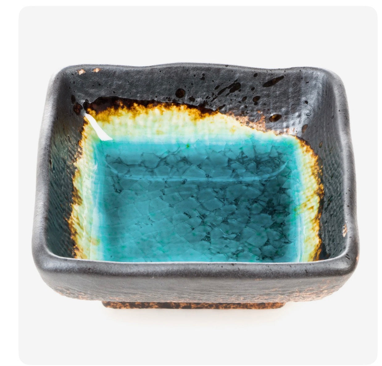 Square Turquoise Crackleglaze Japanese Sauce Dish