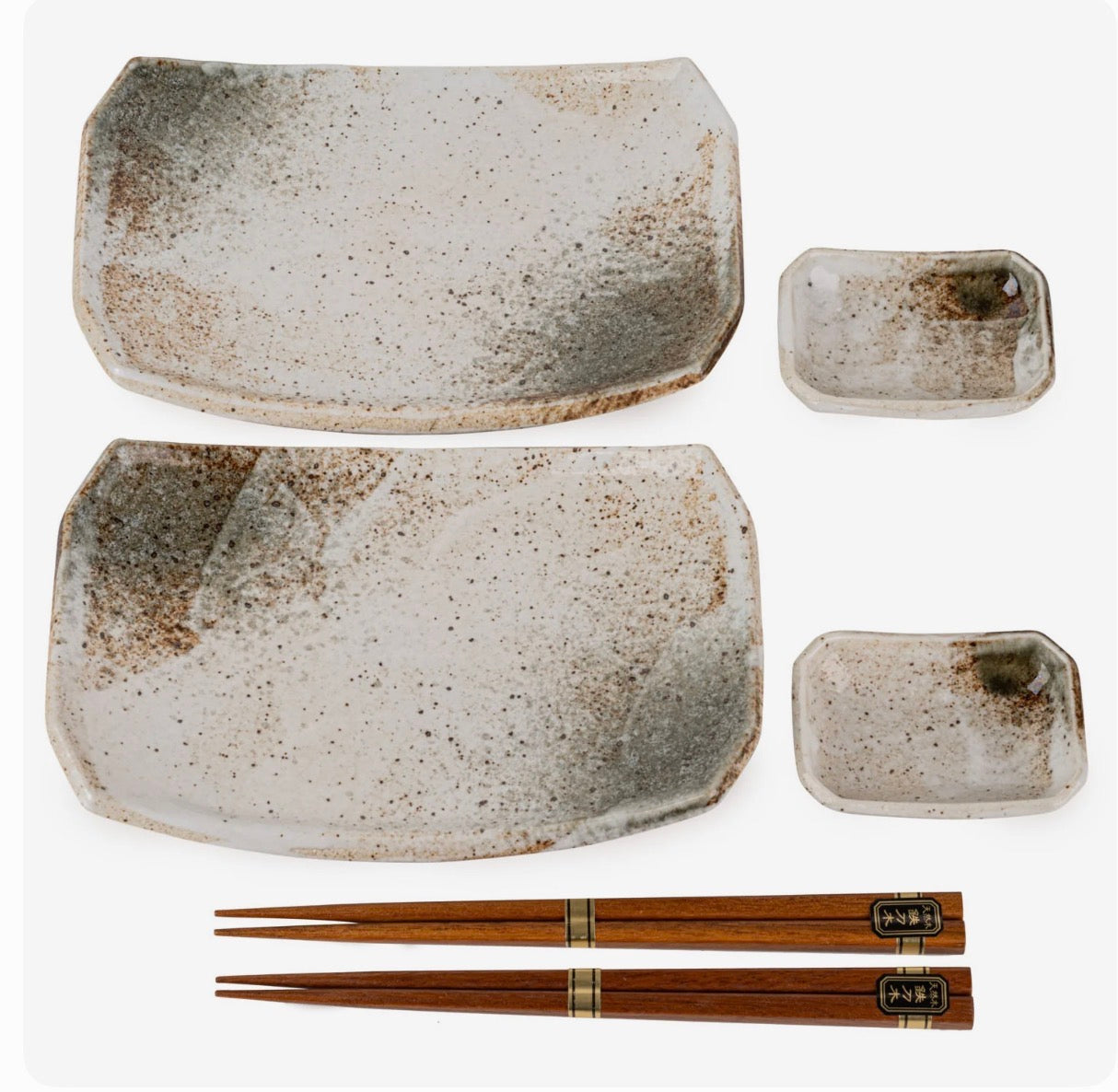 Authentic Japanese ceramic sushi set with plates and chopsticks. made ij Japan
