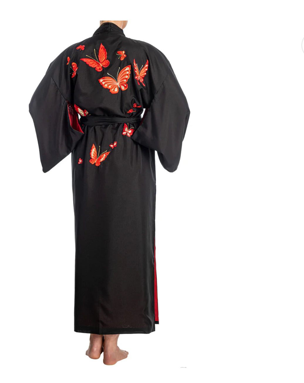 Black Butterfly Polyester Japanese Kimono.