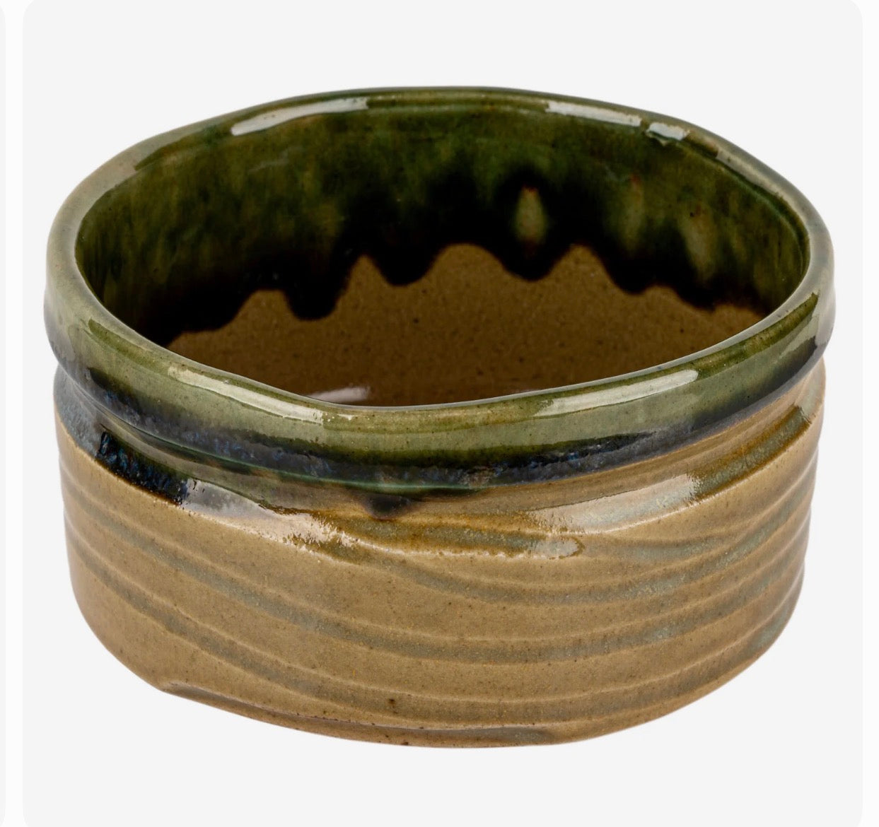 Japanese Kizeto Orbie matcha bowl chawan handmade ceramic green and earthy glaze