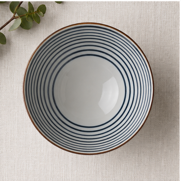 Kozome Blue Stripe Ceramic Japanese Rice Bowl | Authentic Bowl Made in Japan