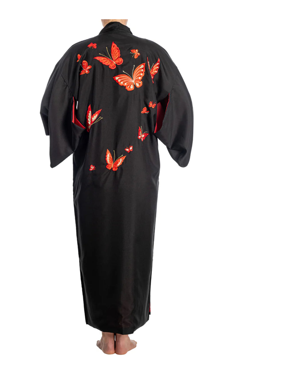 Black Butterfly Polyester Japanese Kimono.