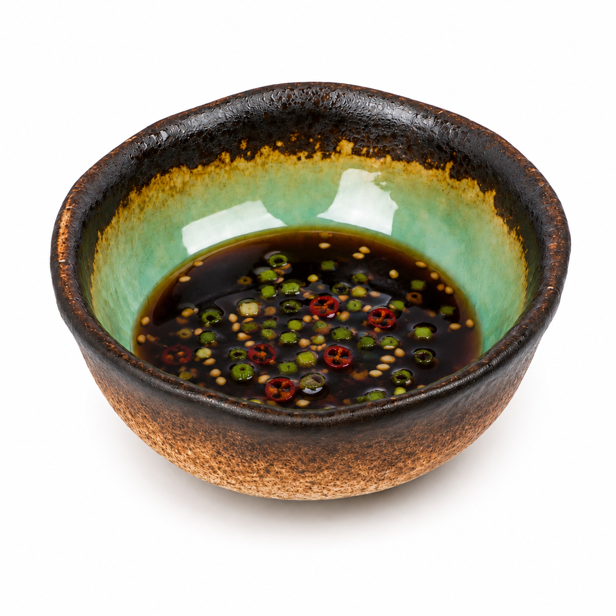 Round Turquoise Crackleglaze Japanese Sauce Dish