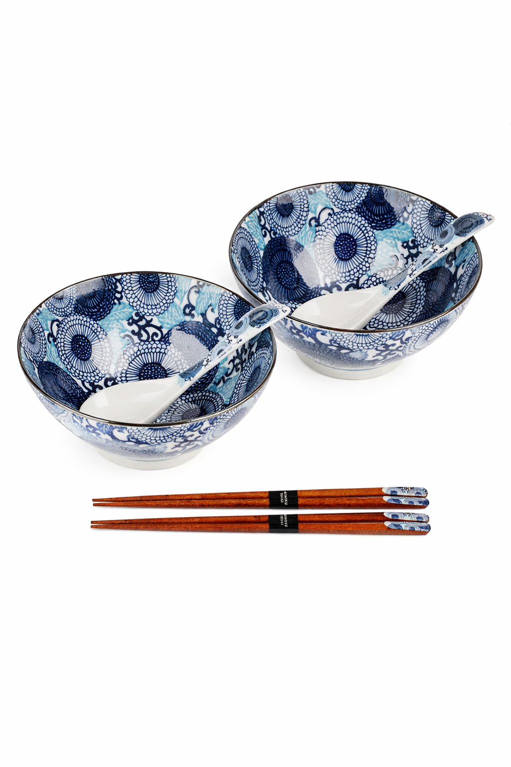 Blue Chrysanthemum Japanese Ramen Bowl Set