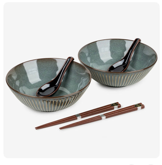 Olive Green Sendan Japanese Noodle Bowl Set(new just arrived)