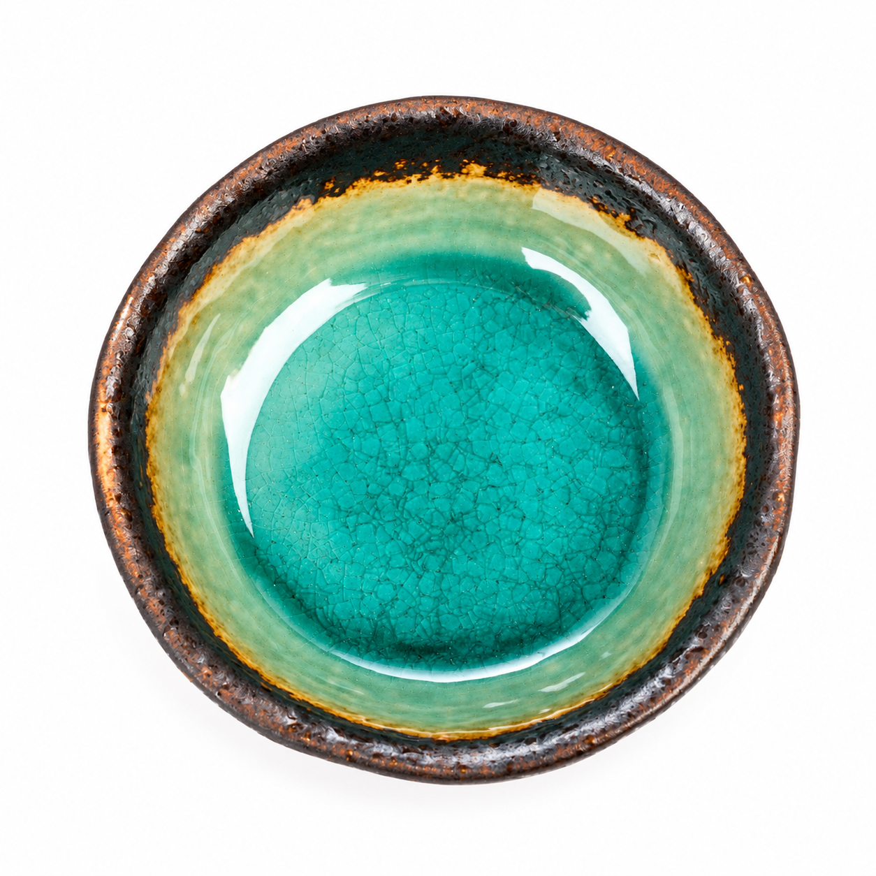 Round Turquoise Crackleglaze Japanese Sauce Dish