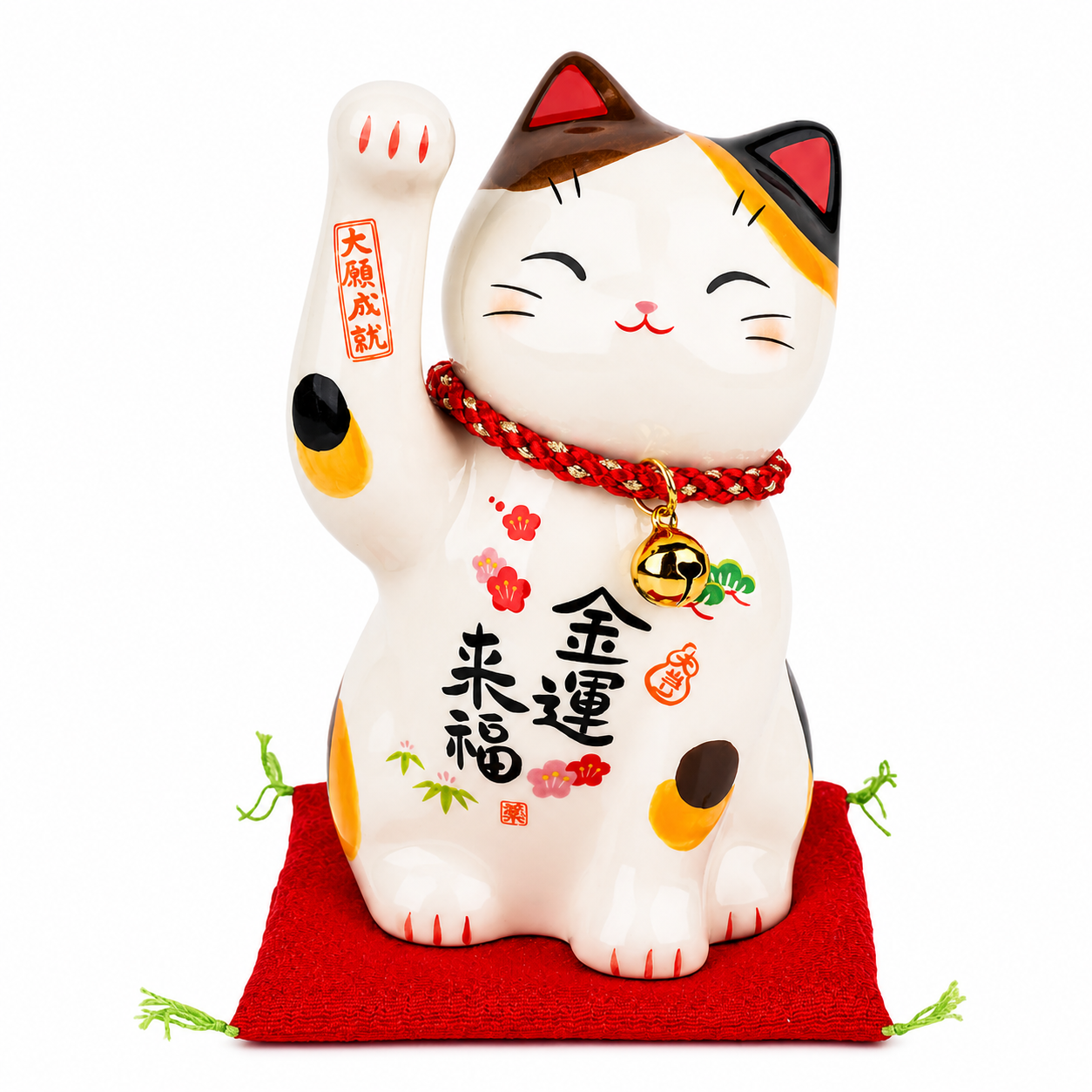 Authentic Japanese Maneki Neko lucky cat with raised paw for wealth and prosperity handmade in Japan