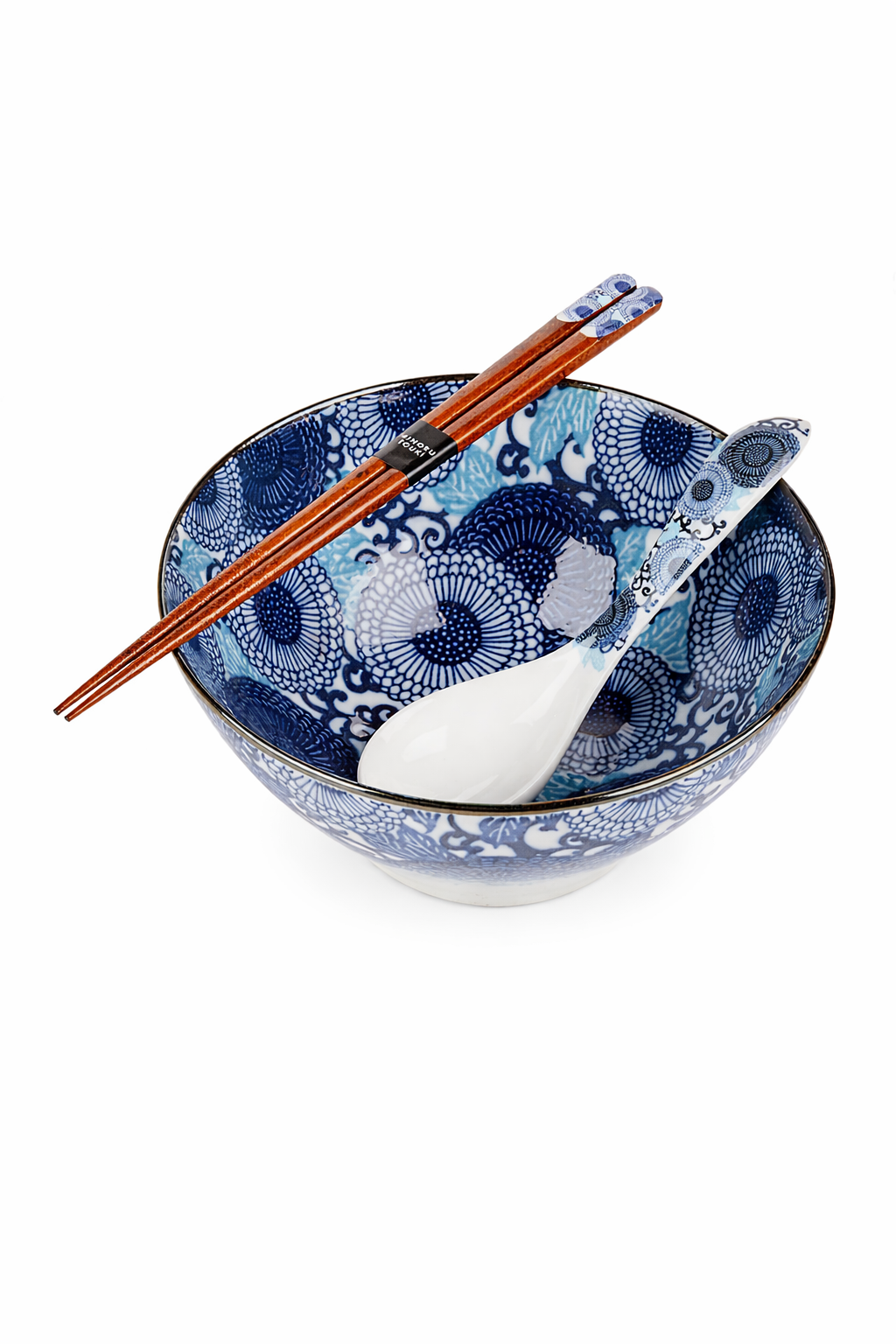 Blue Chrysanthemum Japanese Ramen Bowl Set