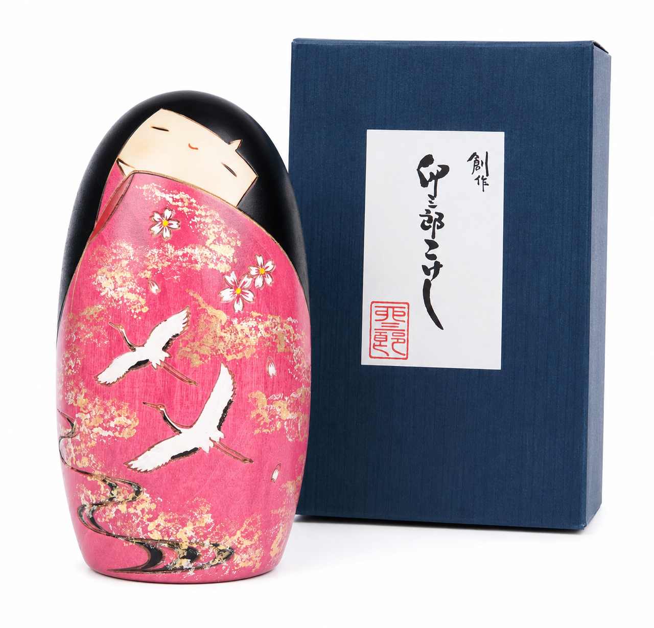 Japanese Kokeshi doll handcrafted in Japan with traditional crane design