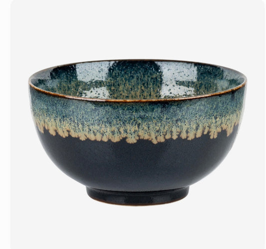 Japanese Porcelain bowl with blue glaze, miso and matcha bowl made in Japan