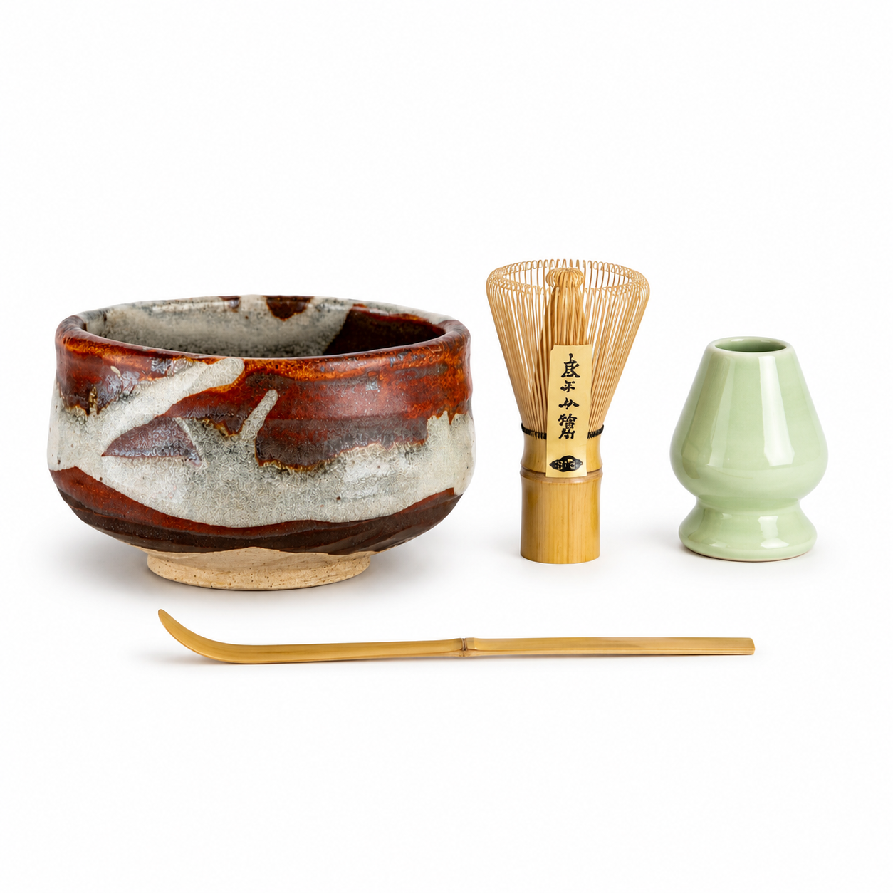 Zansetsu Large Matcha Bowl Set Handmade in Japan – Rust Red Ash Grey Ceramic Tea Set