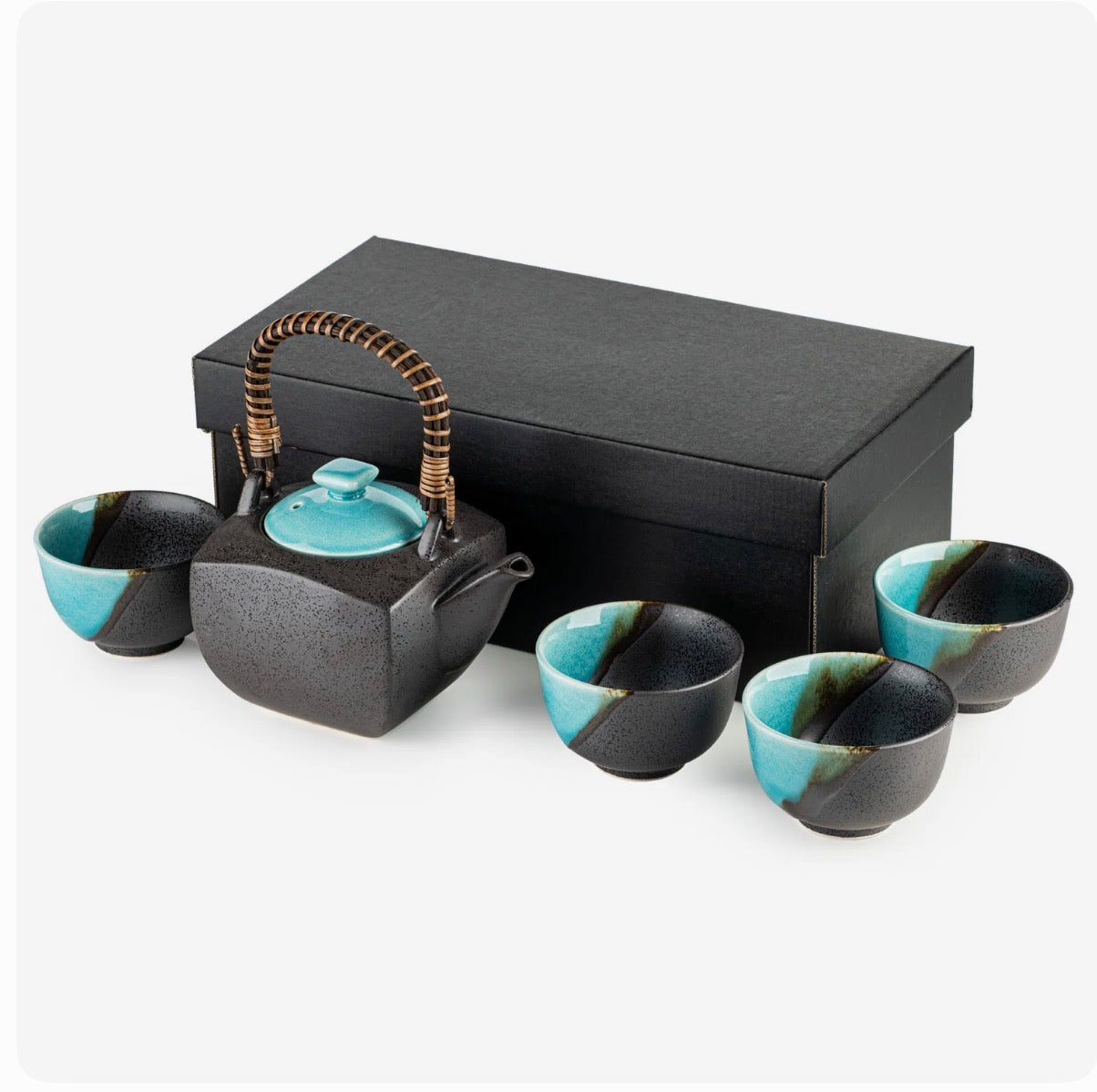Sora Blue & Grey Japanese Tea Pot Set – Authentic Procelian Teapot & Cups (Made in Japan)