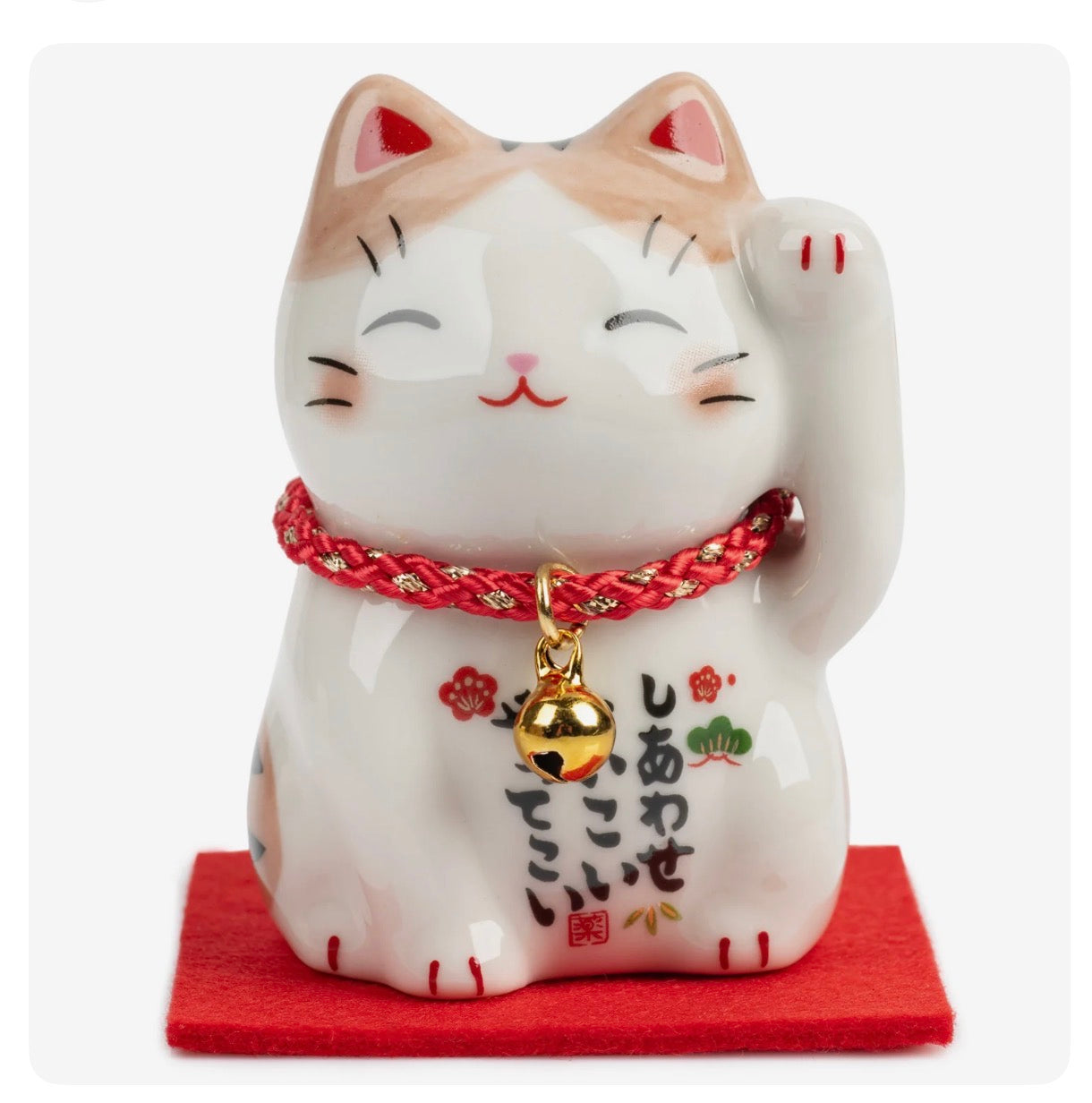 Ginger Tom Japanese Lucky Cat and Red Cushion