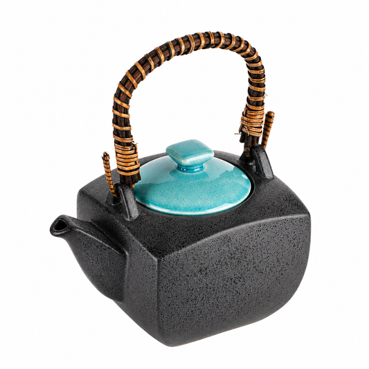 Made in Japan Sora Blue and Grey Japanese Tea Pot with wooden handle and porcelain body