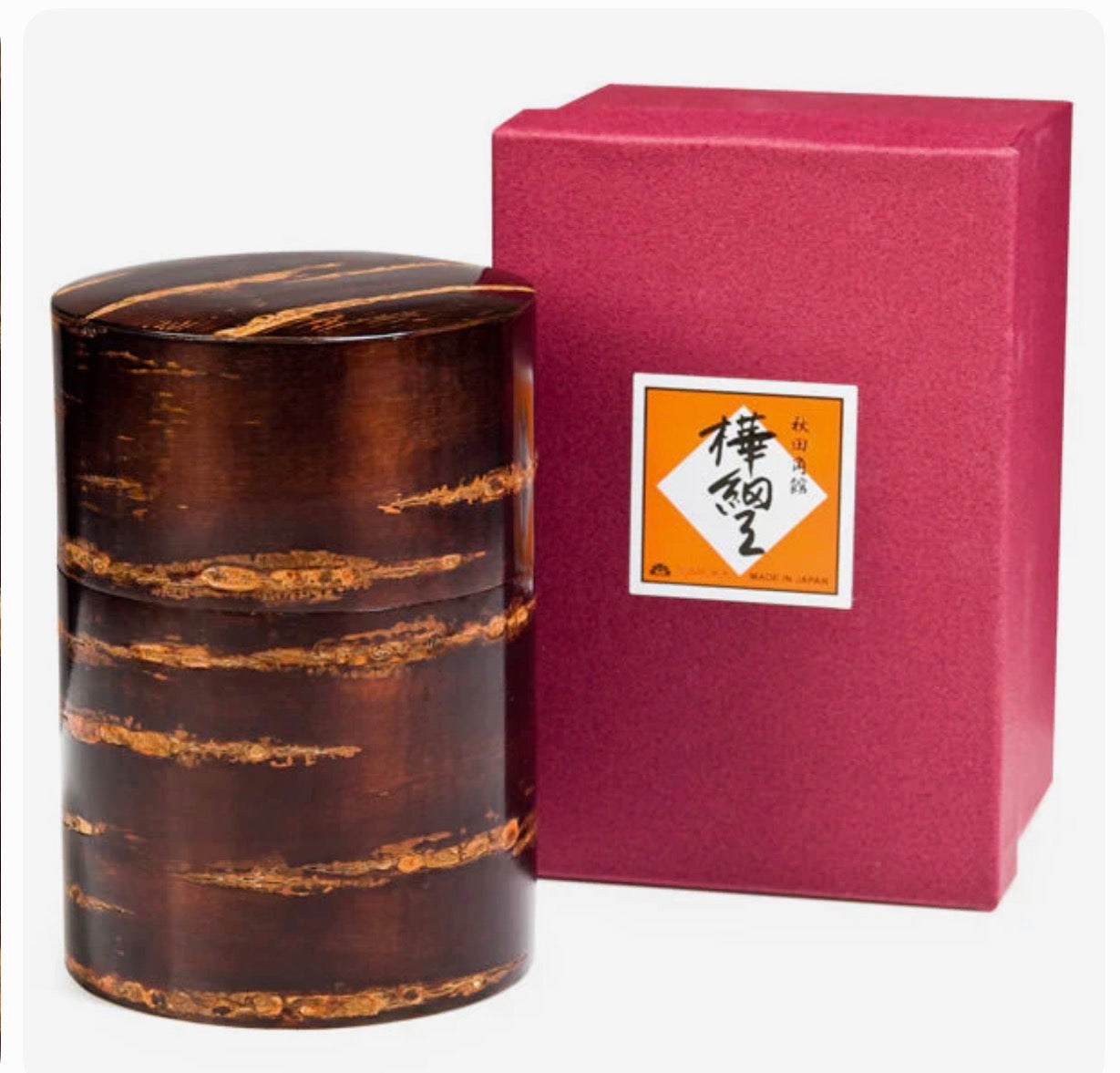 Large cherry bark tea caddy hand made in Japan traditional wooden tea container with gift box