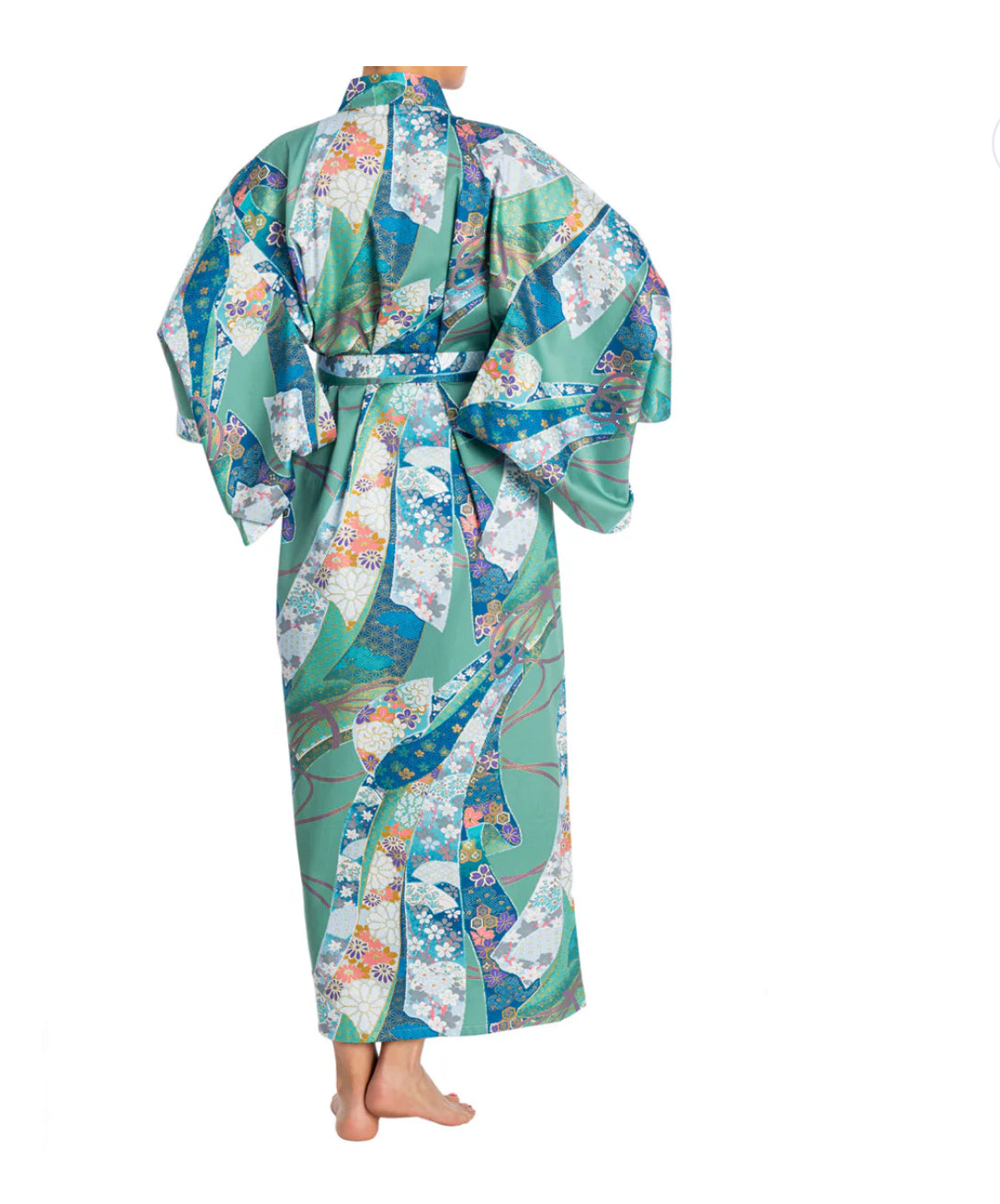 Green Ribbon Long Japanese Cotton Yukata