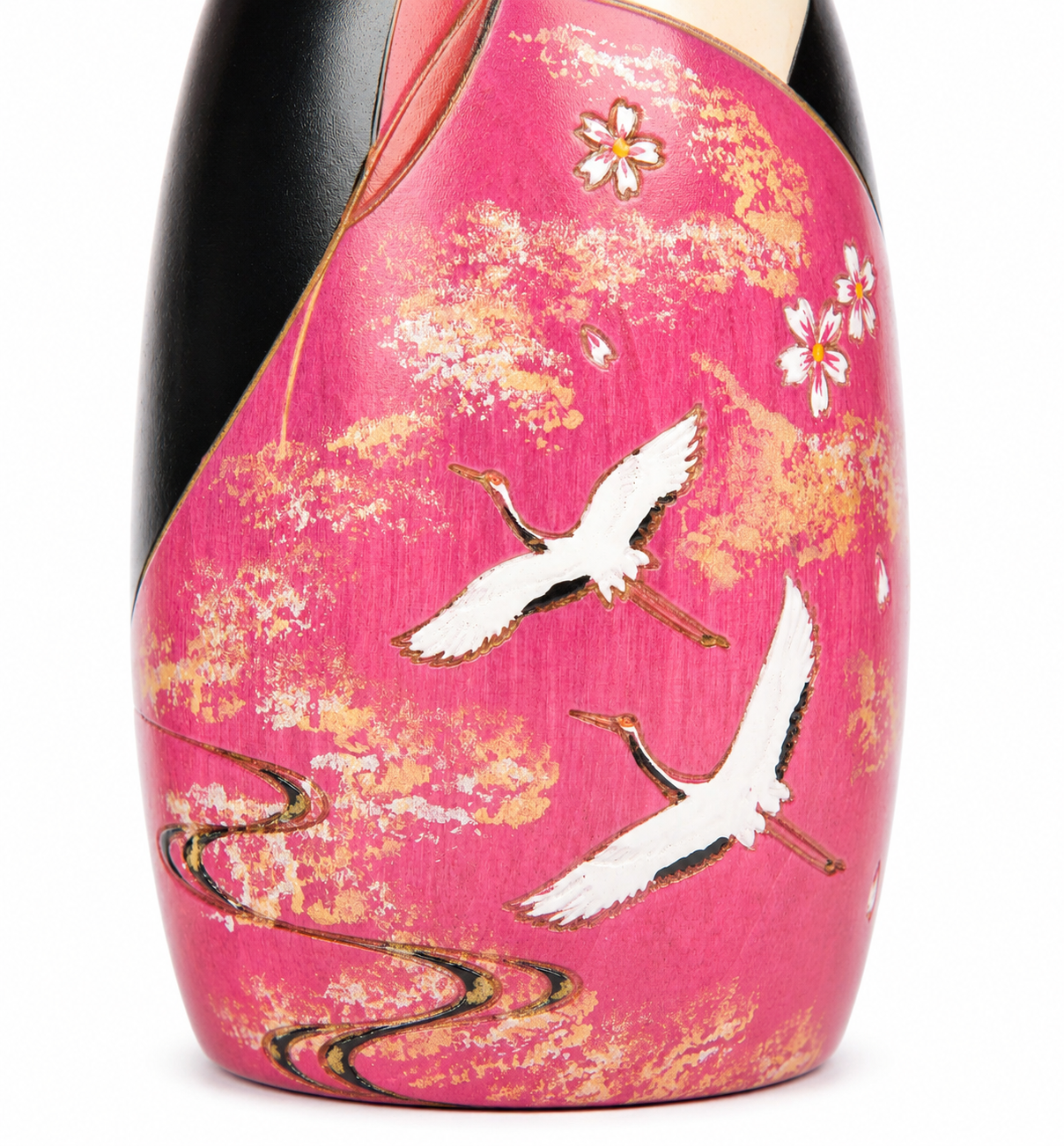 Traditional Japanese wooden Kokeshi doll with crane kimono handmade in Japan