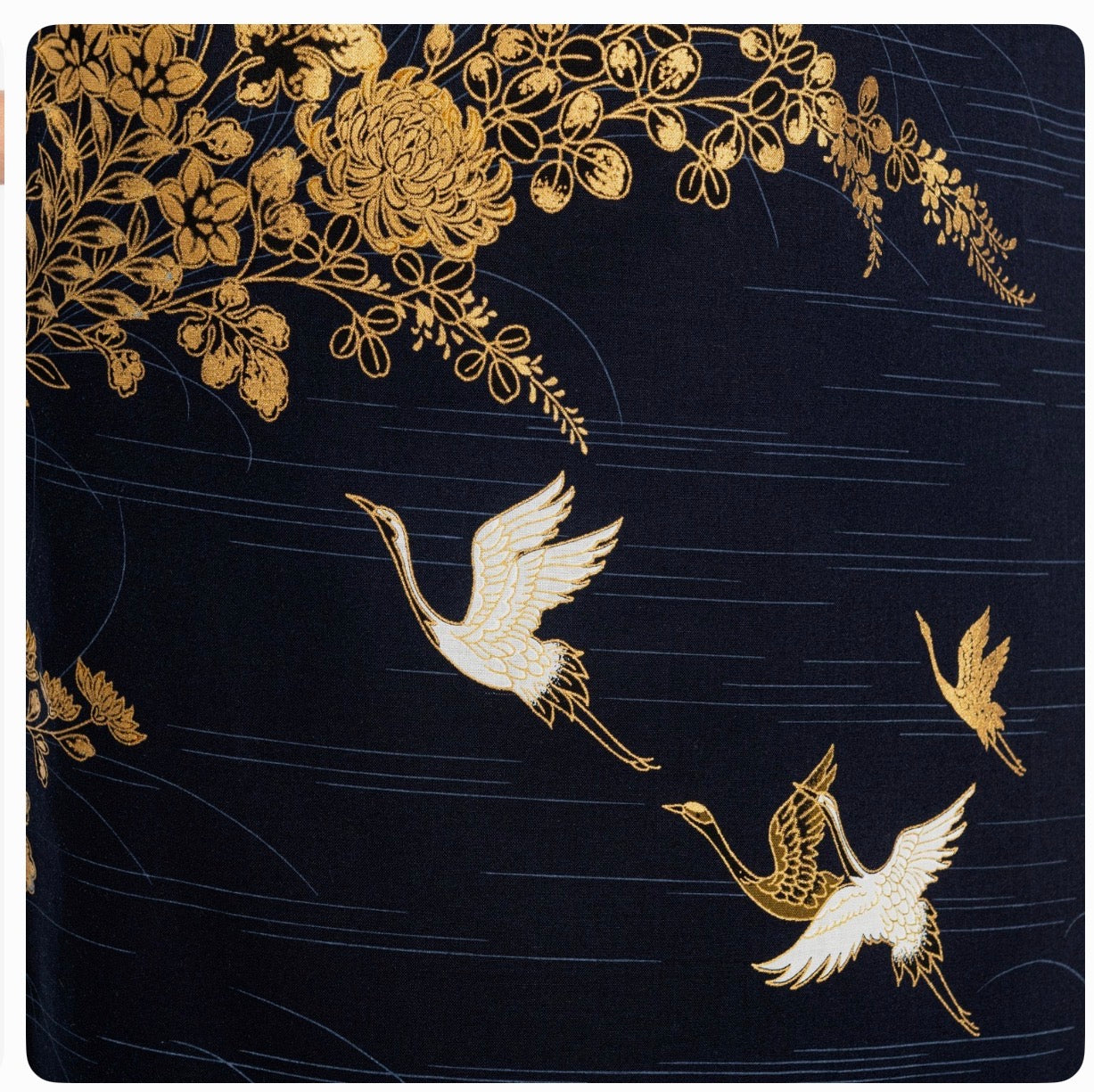Japanese Cotton Kimono Navy Crane & Chrysanthemum – Yukata Robe| Made in Japan