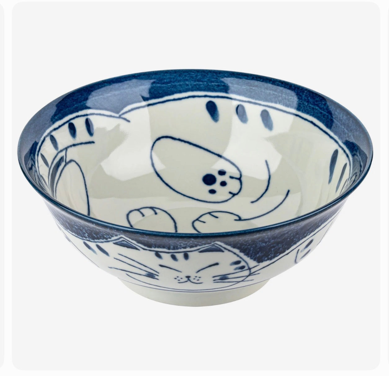 Japanese ramen bowl with blue cat design