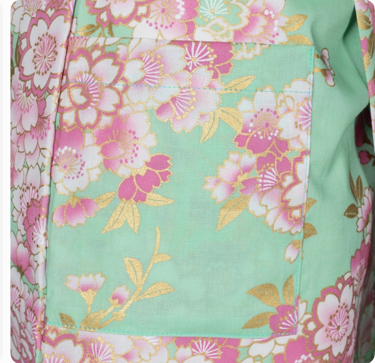 Jade Green Cherry Blossom Japanese Kimono Robe – Handmade Cotton, Lightweight & Elegant