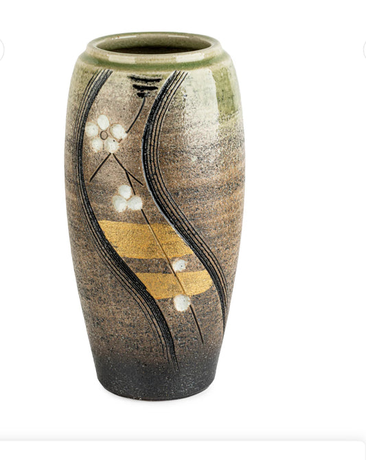 Gold Plum Japanese Ceramic Vase