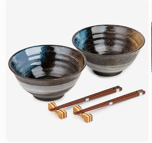 Sapporo Japanese Ramen Bowl Gift Set – Authentic Ceramic Noodle Bowls (Made in Japan)