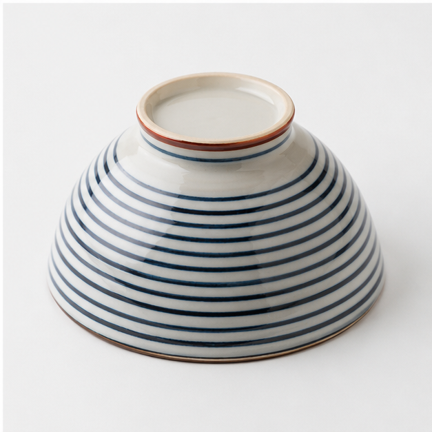 Kozome Blue Stripe Ceramic Japanese Rice Bowl | Authentic Bowl Made in Japan