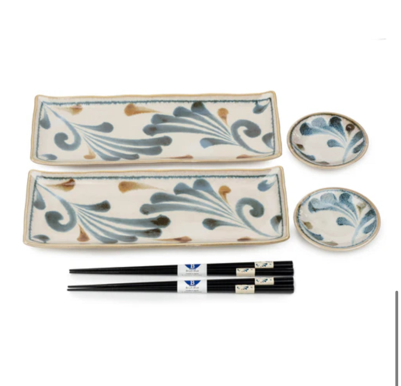 Karakusa Brush Blue Japanese Sushi Plate Set