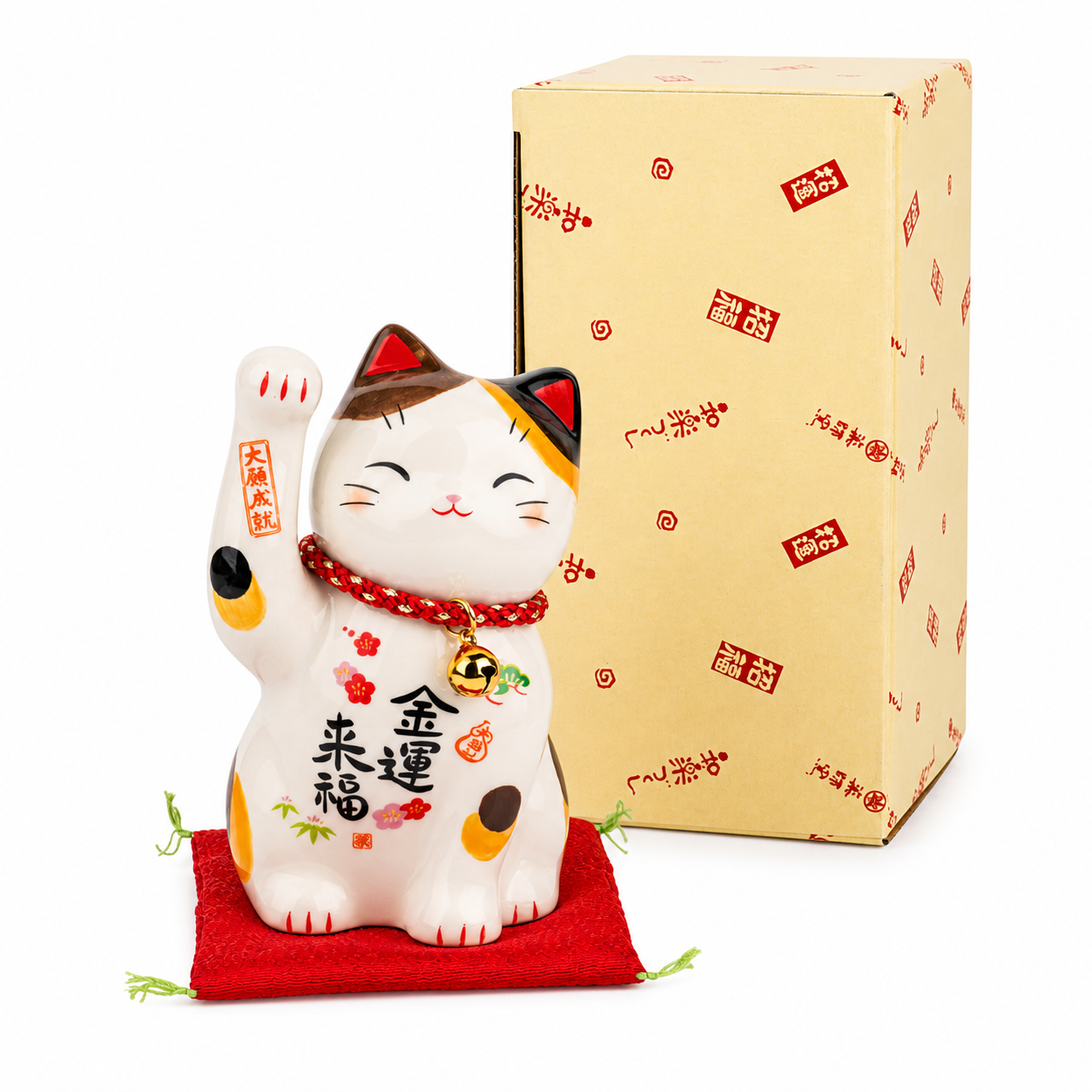 Japanese lucky cat (Maneki Neko) ceramic ornament for prosperity and good luck made in Japan