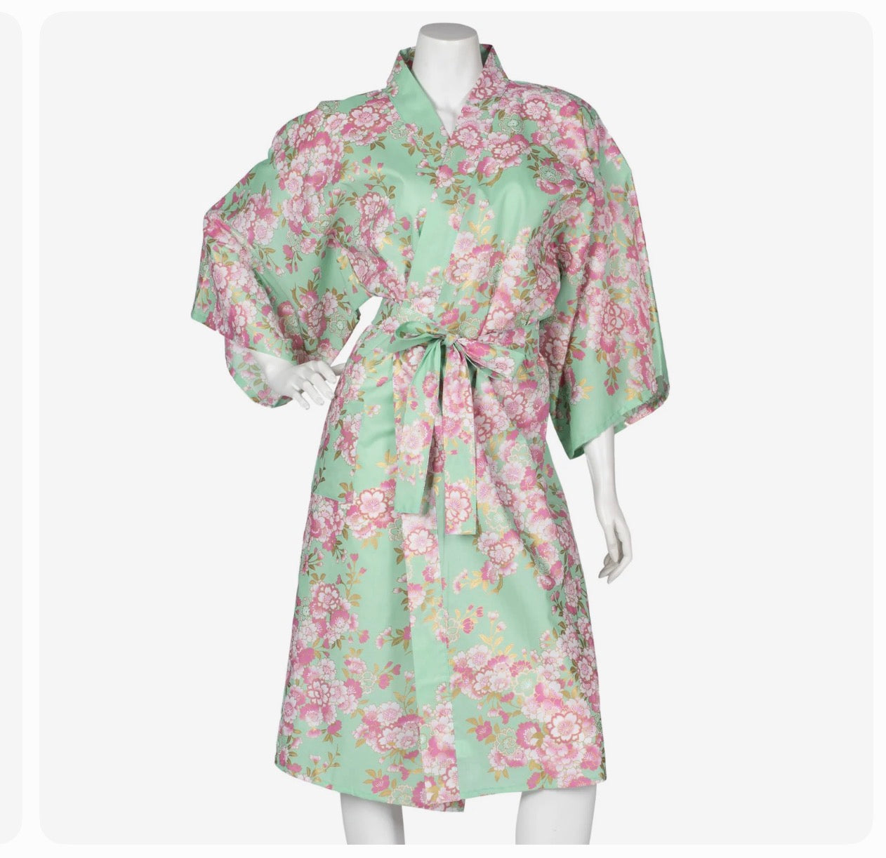 Japanese kimono robe with cherry blossom pattern, soft cotton fabric, traditional style loungewear