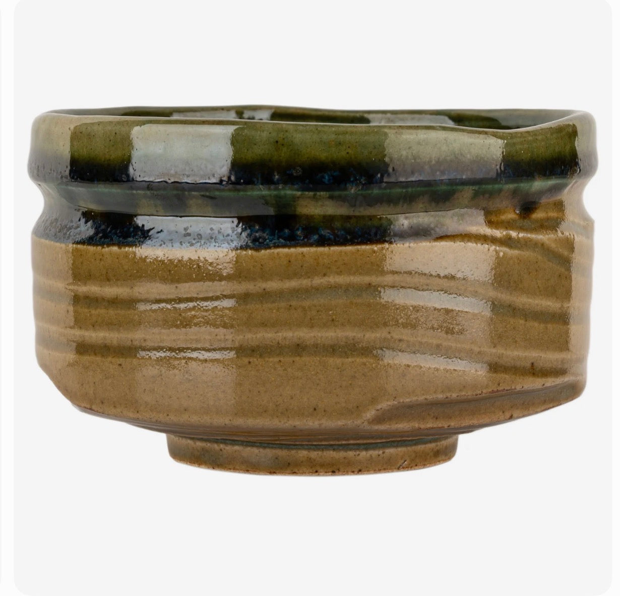 Authentic Japanese Kizeto Orbie ware matcha tea bowl chawan with natural green glaze handmade ceramic made in Japan