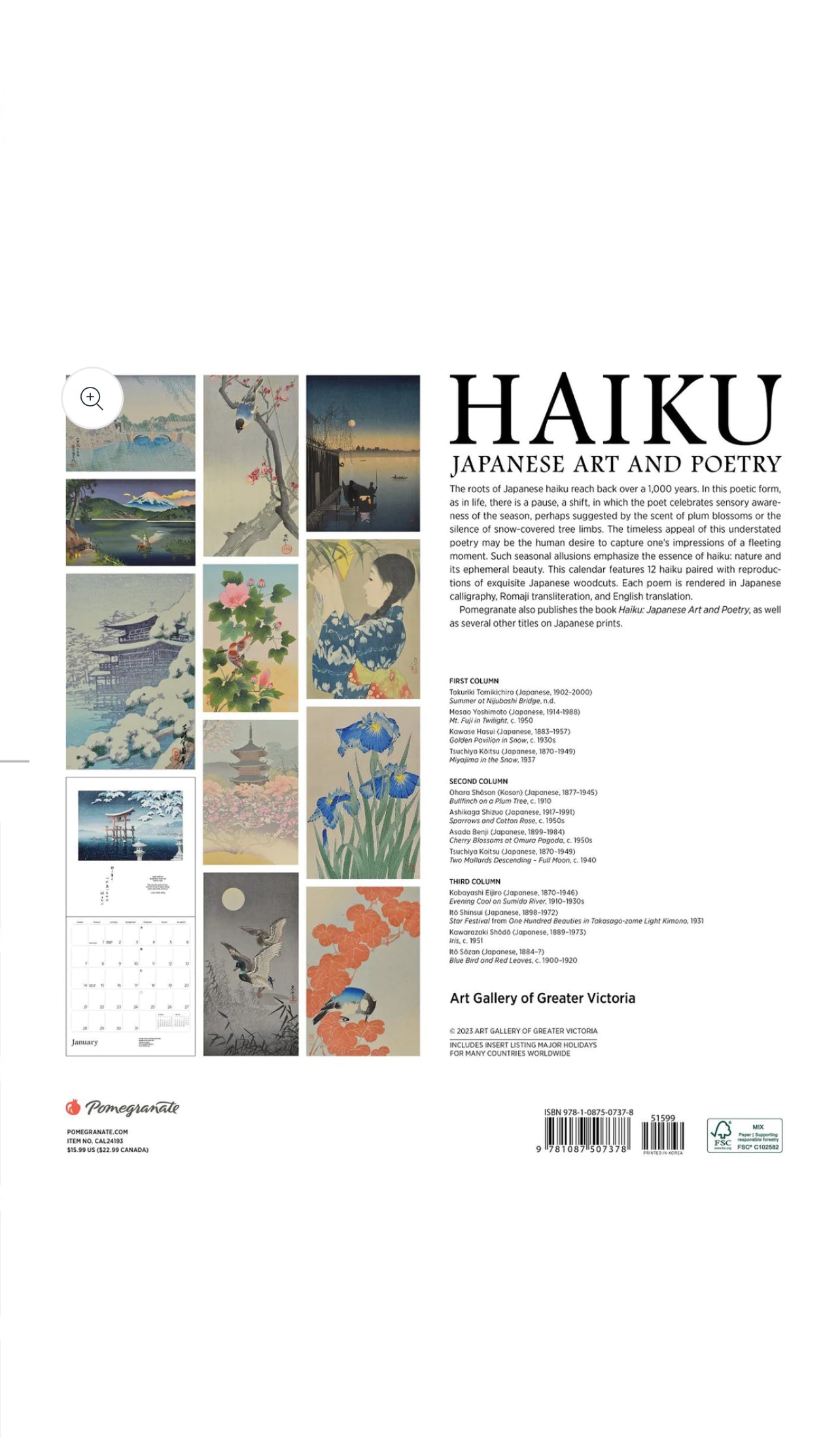 Haiku Japanese Art and Poetry 2024 Calendar.
