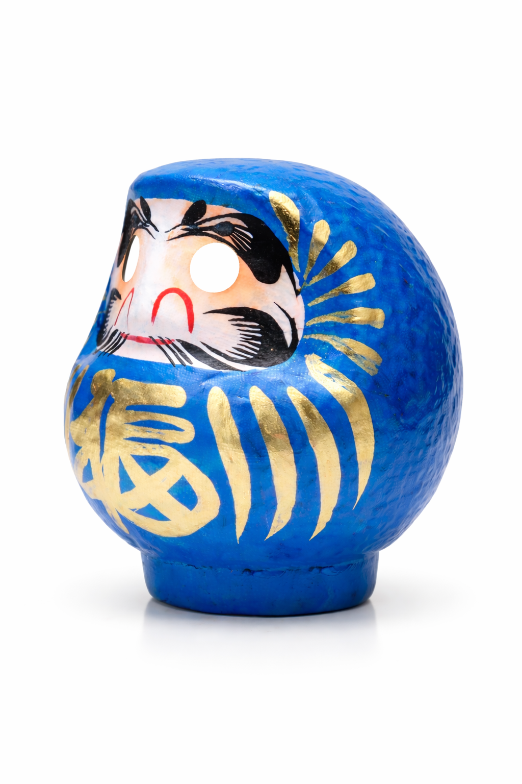Authentic blue Japanese Daruma doll Symbol of Preservance and success traditional handmade Japanese decor piece