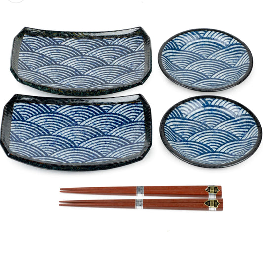 New Seikaha Oblong Japanese Sushi Gift Set