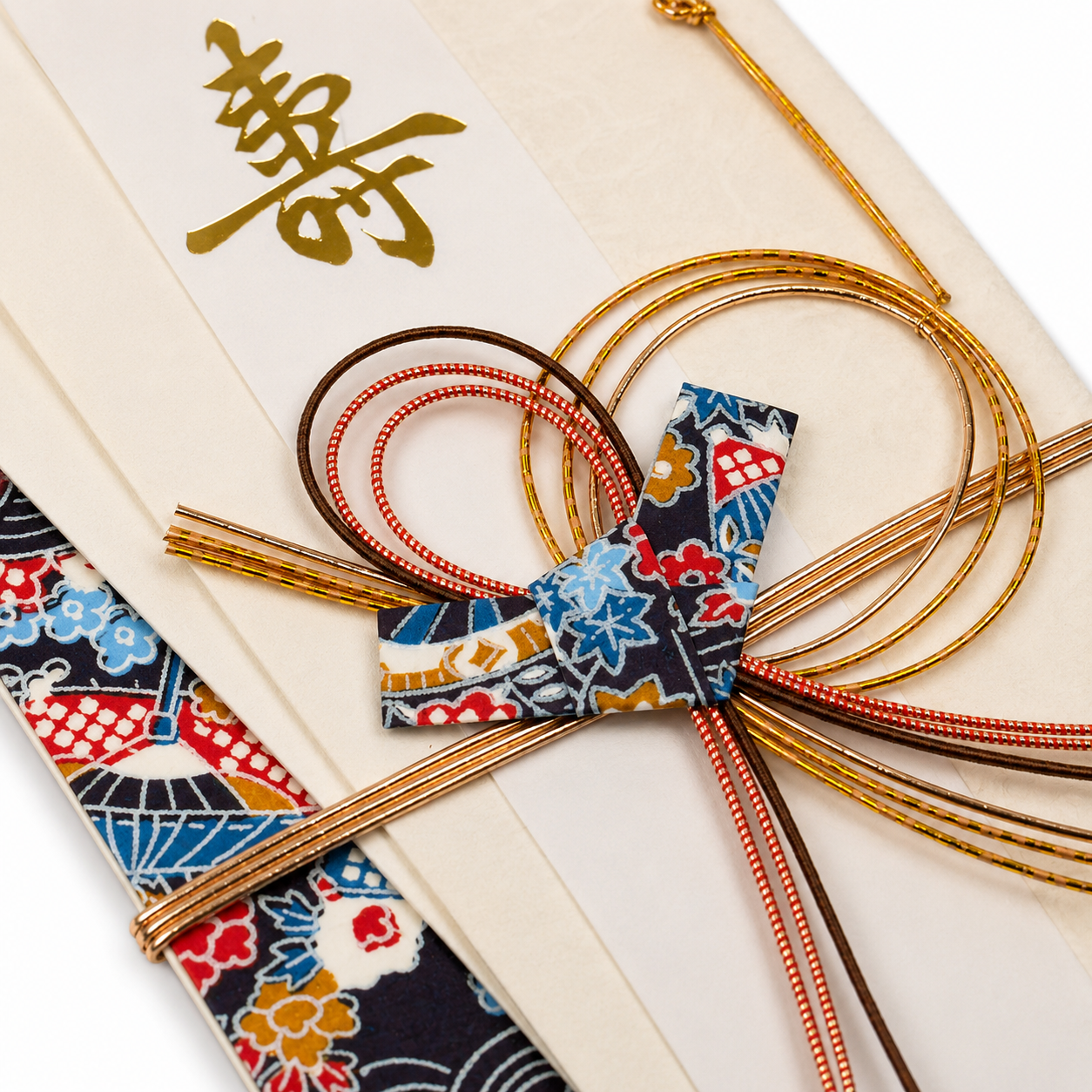 Cool Blue Waves Gold Knot Japanese Shugi Bukuro | Made in Japan