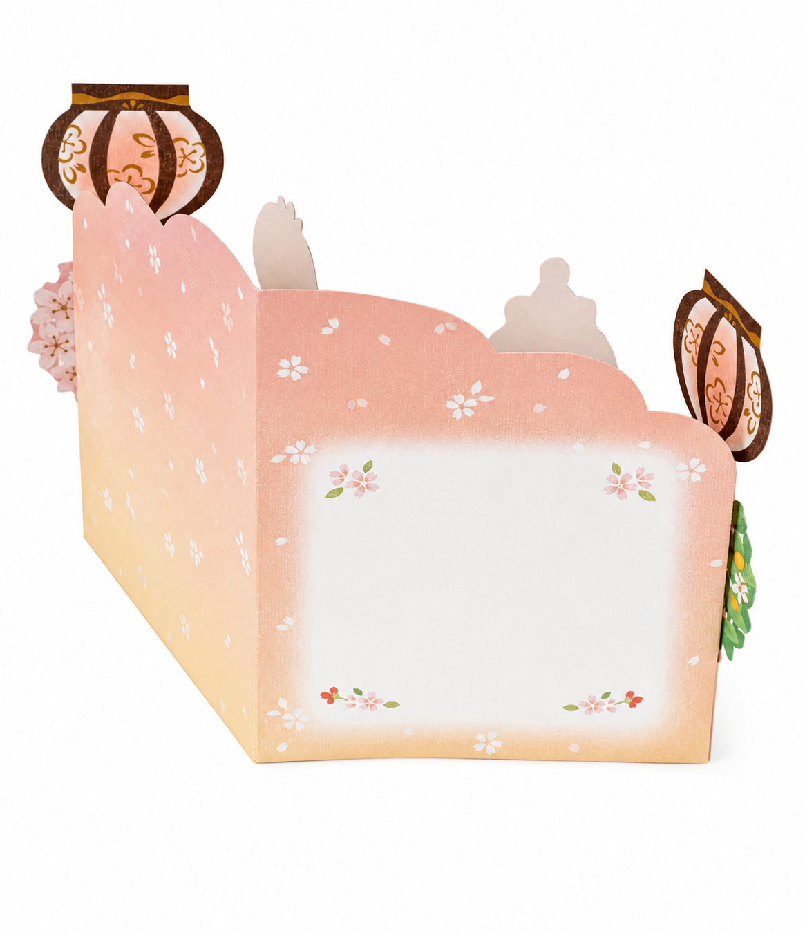 Happy Couple Pop Up Japanese Greeting Card side view showing pink floral design and 3D pop-up structure