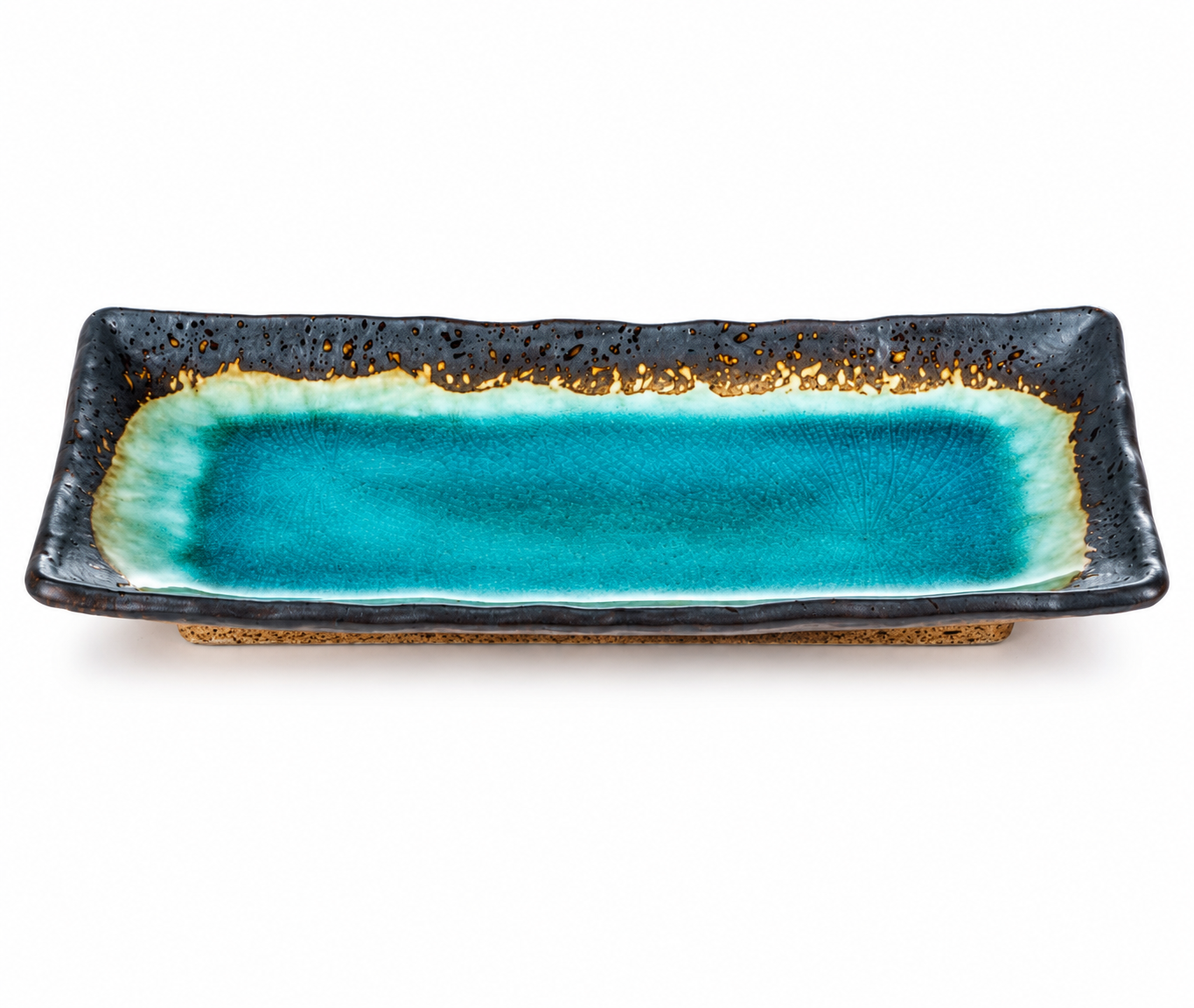 Turquoise Japanese Crackleglaze Oblong Plate