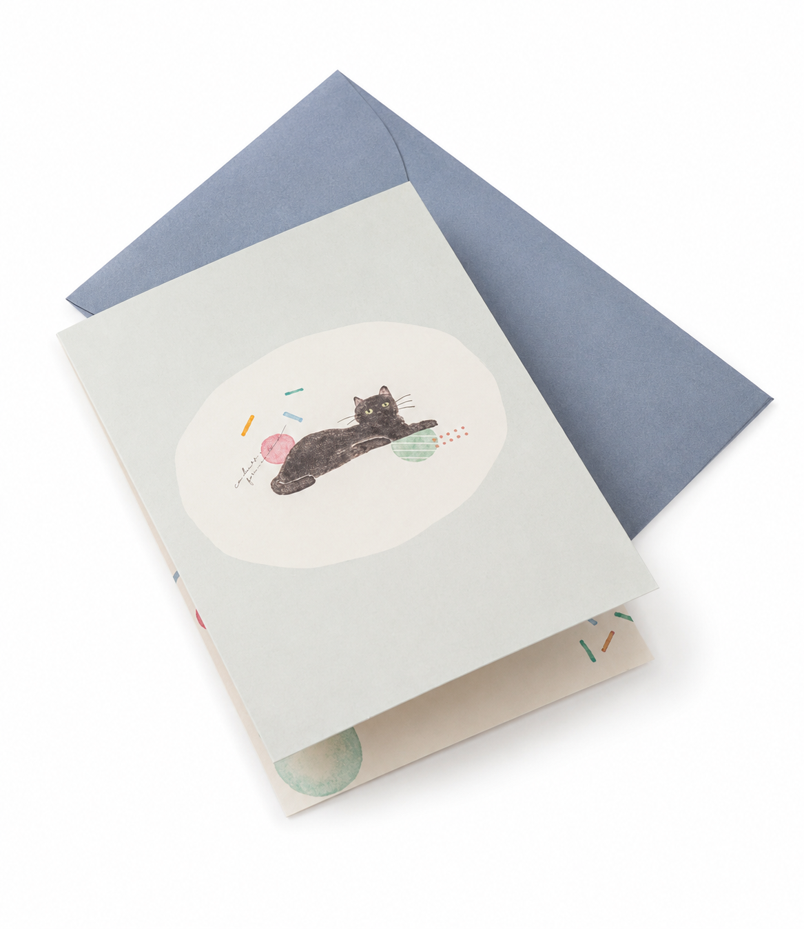 Black Cat Pop Open Mini Japanese Birthday Card pop-up interior — two black cats amongst a stack of gift-wrapped presents with the message All Happiness on your Birthday