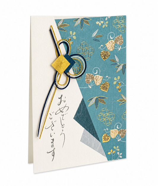 Blue and Gold Mizuhiki Japanese Congratulations Card