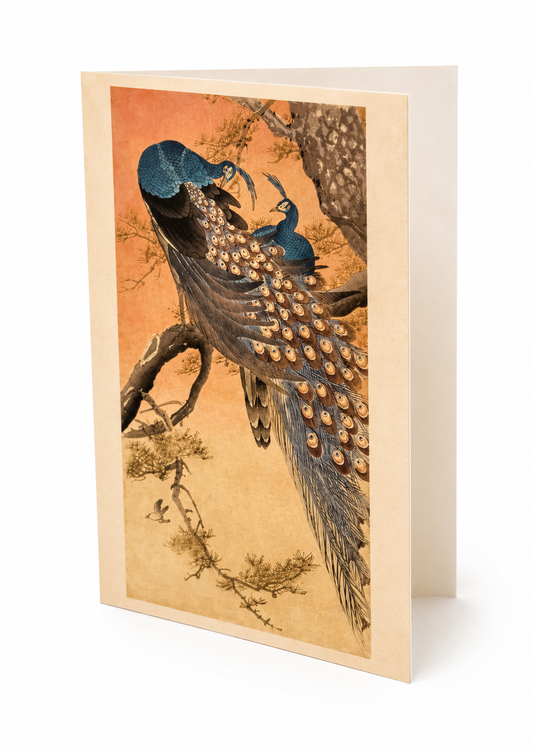 Ohara Shōson Two Peacocks on a Tree Japanese Art Greeting Card – front view