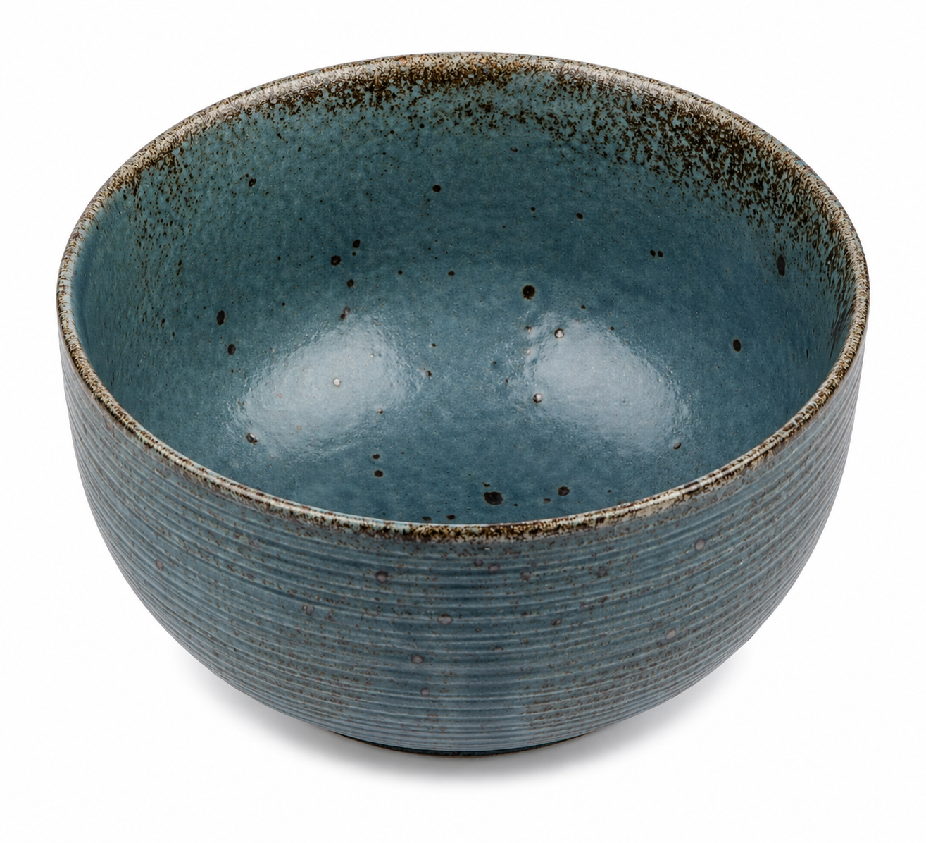 Inside view of Blue Wabi Sabi Japanese bowl showing speckled blue glaze, made in Japan