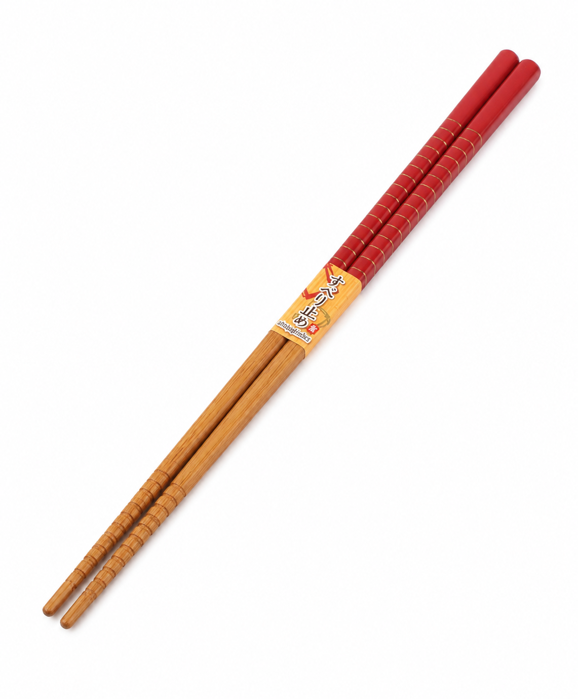 Red striped Japanese cooking chopsticks saibashi, bamboo with red and gold handle, made in Japan