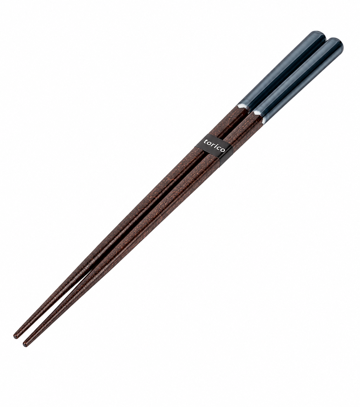 Navy Sendan Japanese Chopsticks made in Japan — dark wood body with navy lacquer handle and silver accent band, by Torico