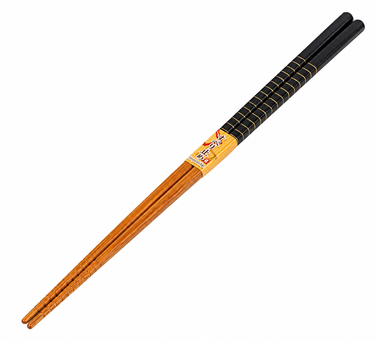  Black Striped Japanese Cooking Chopsticks — bamboo saibashi with black and gold striped handle, made in Japan, 27.5cm