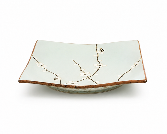 "Soushun Cherry Blossom Japanese Square Plate – ceramic sakura design, made in Japan"
