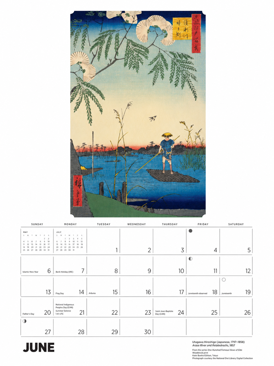 Hiroshige 2027 Japanese Wall Calendar June page – Arase River ukiyo-e woodblock print by Utagawa Hiroshige