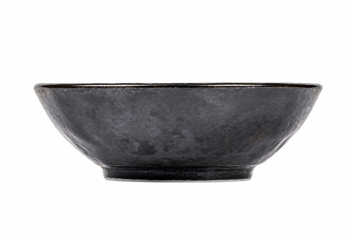 Seikaiha Small Japanese Dipping Bowl – mottled charcoal black exterior, made in Japan