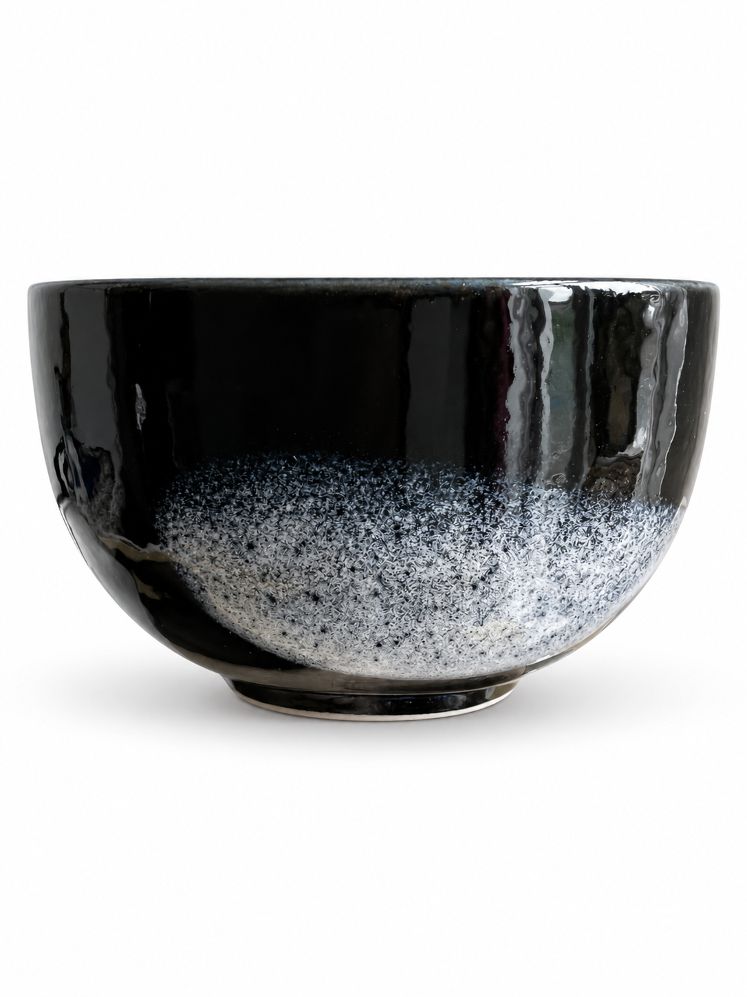 Izayoi Japanese Matcha Bowl – deep navy blue glaze with mist-white speckled band, made in Japan