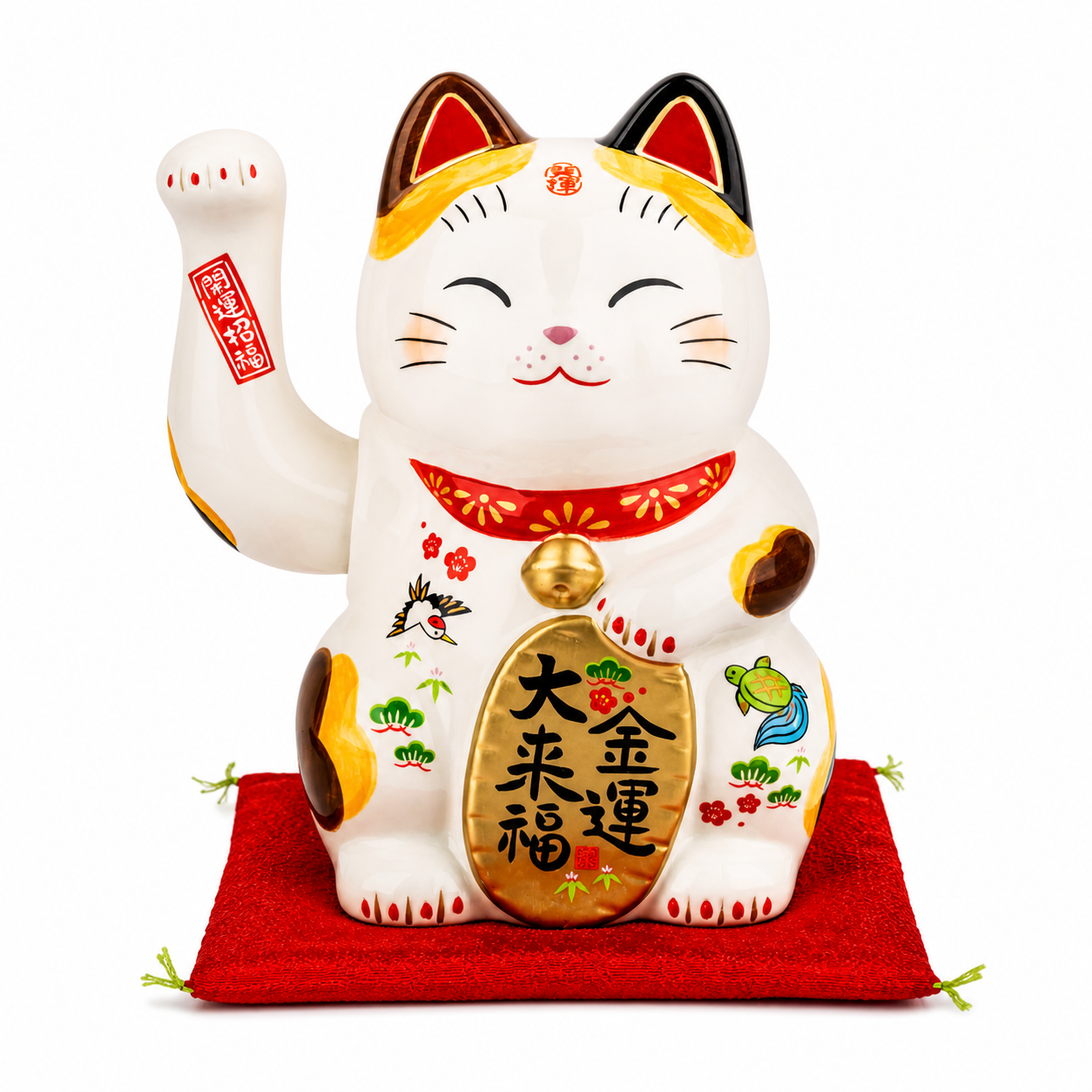authentic Japanese Maneki Neko lucky cat with moving paw and gold coin made in Japan